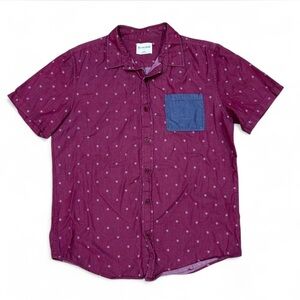 Men's Burgundy Shirt with Blue Pocket